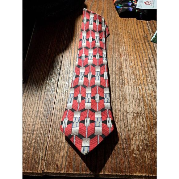 Conte di Milano Red Black Blue Gold Men's Necktie 100% Italian Silk 3.75"–4" Tie - Picture 1 of 2